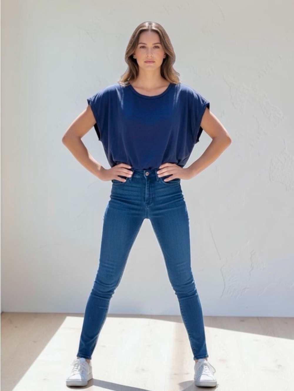We The Free High-Rise Skinny Jeans in Deep Blue Denim
